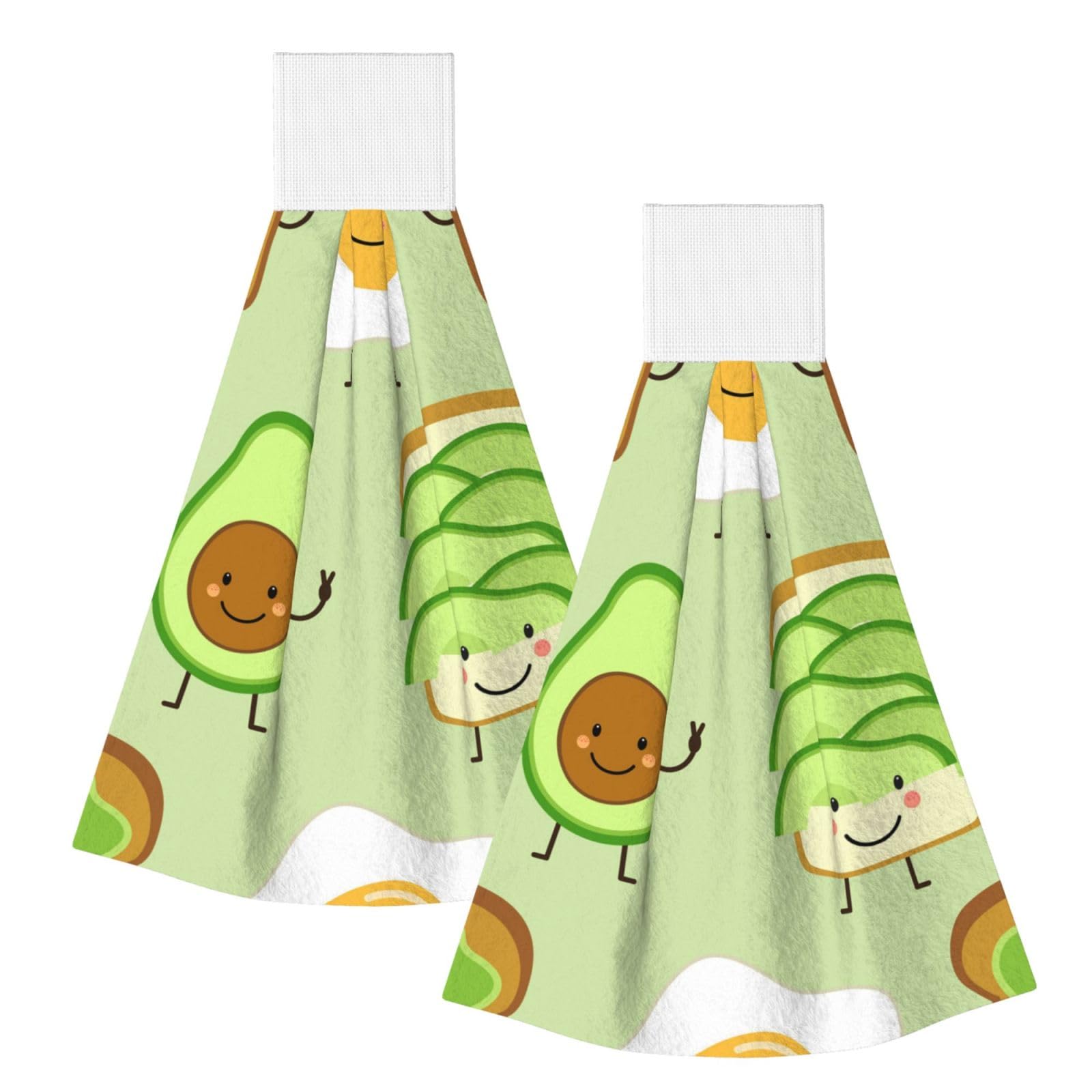 DOPKLNA Cute Avocado And Toast And Fied Egg, 2 Pcs Hanging Coral Fiber Hand Towels for Bathroom, Absorbent Kitchen Towels