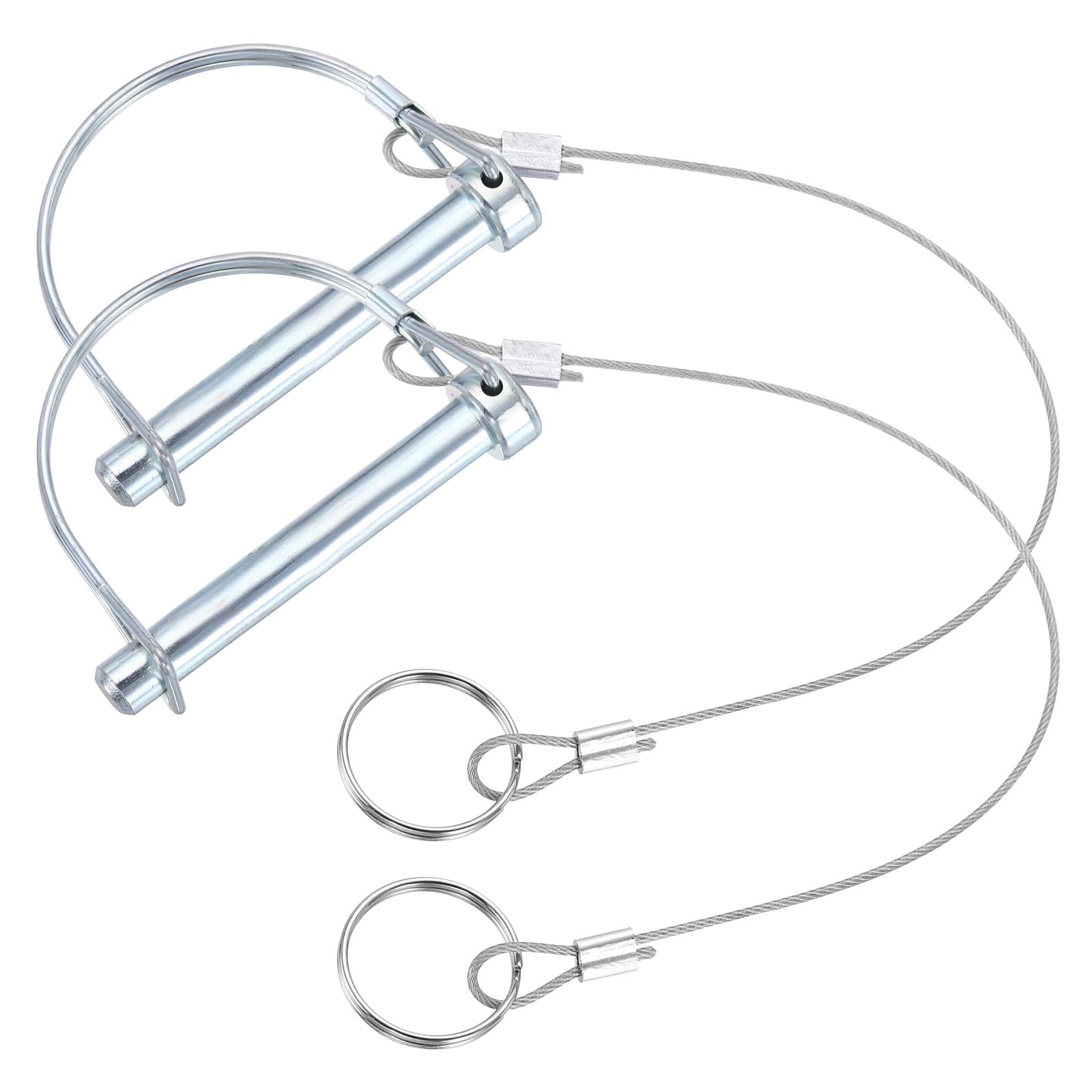 PATIKIL 2 Pcs Trailer Coupler Pins, (9.5mm x 72mm) D Shape Shaft Locking Pin with Ear Extended Cord Quick Release Ring Round Arch Wire Retainer for Farm Trailers Hitches
