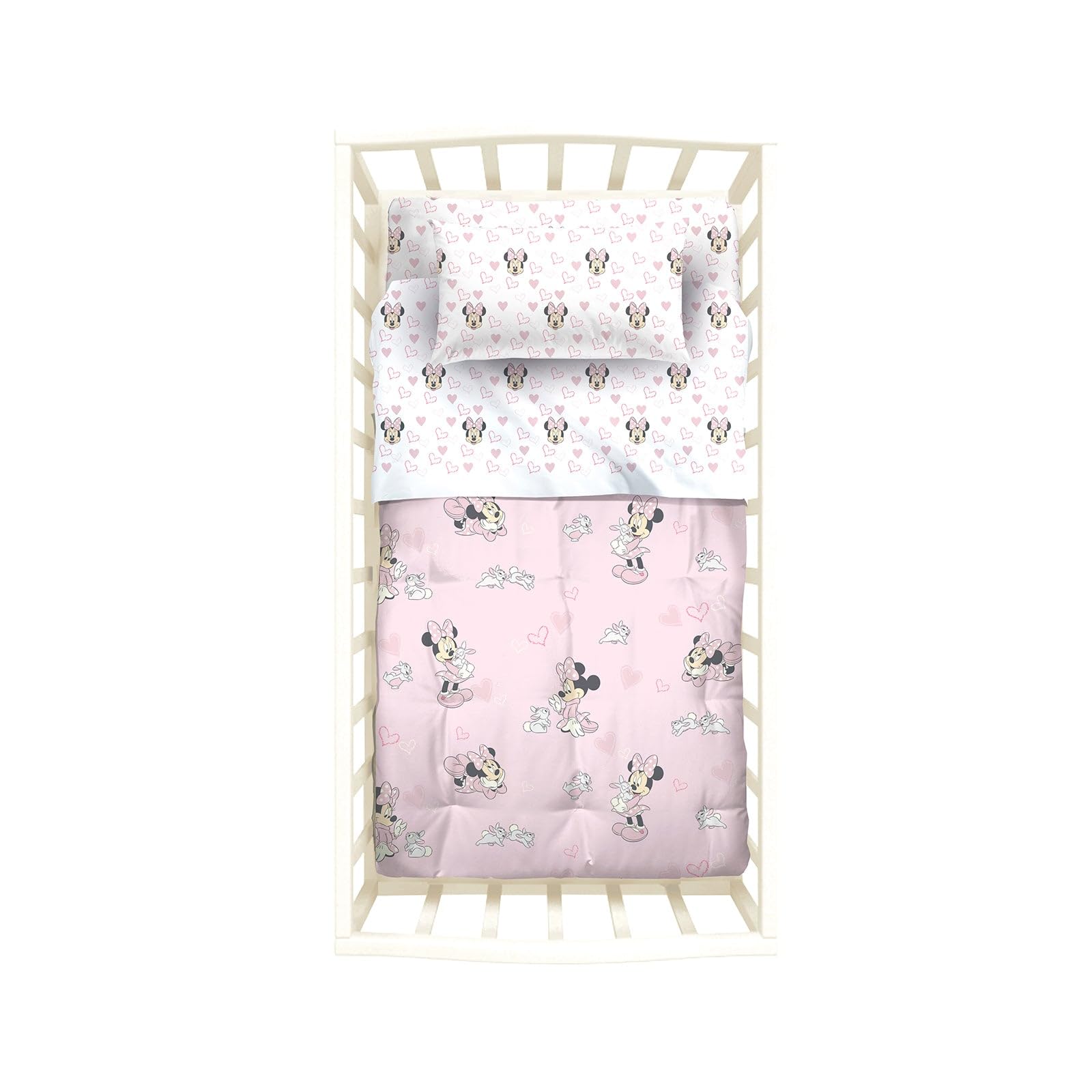 Caleffi 19575, Cotone Disney Minnie Amici Completo Lenzuola per Baby, Multicolor