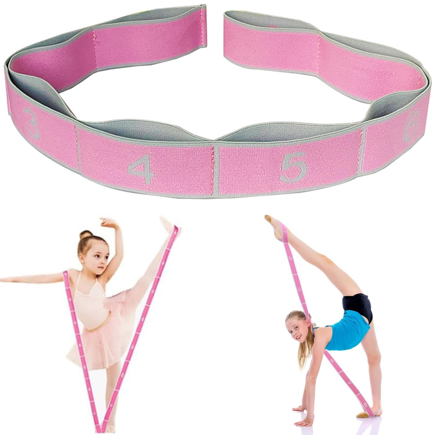 Yoga Strap, Stretch Bands, Exercise Band, Gymnastics Gifts for Girls, Kids Dance & Yoga Resistance Band - Digital Stretch Strap with 8 Tension Rings for Gymnastics, Stretching & Fitness