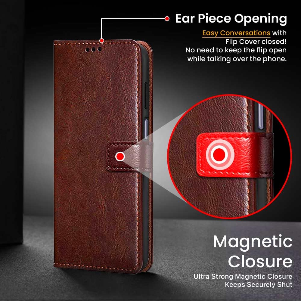 WOW IMAGINE Shock Proof Flip Cover Back Case Cover for Samsung Galaxy M17e 5G | F70e 5G | M07 | F07 | A07 | A07 5G (Flexible | Leather Finish | Card Pockets Wallet & Stand | Brown) — Amazon image 6