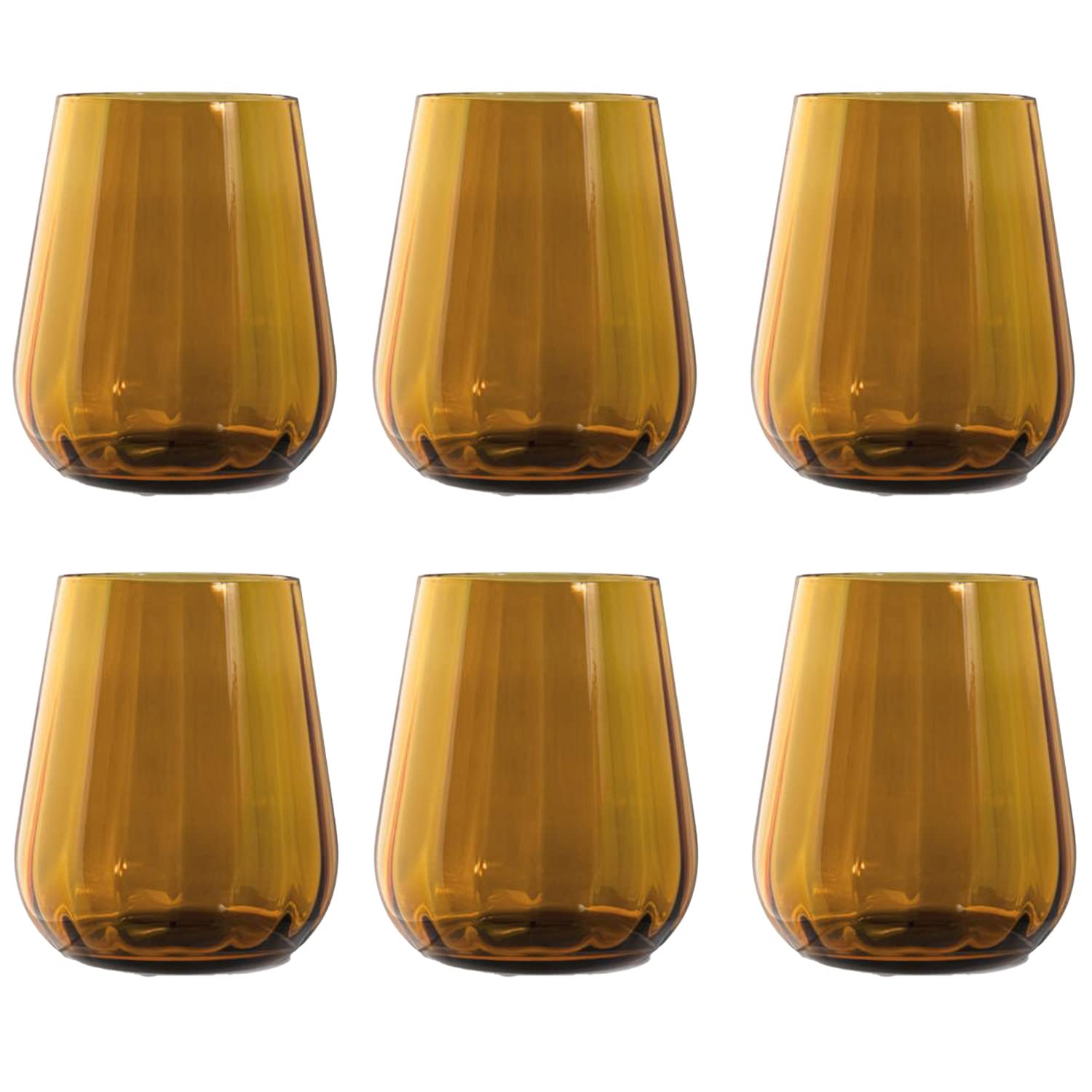 Livellara Milano Tumbler 400 ml Vetro, Set da 6, Bicchieri Acqua Colorati e Particolari, Colore Ambra, Collezione: Rinascimento