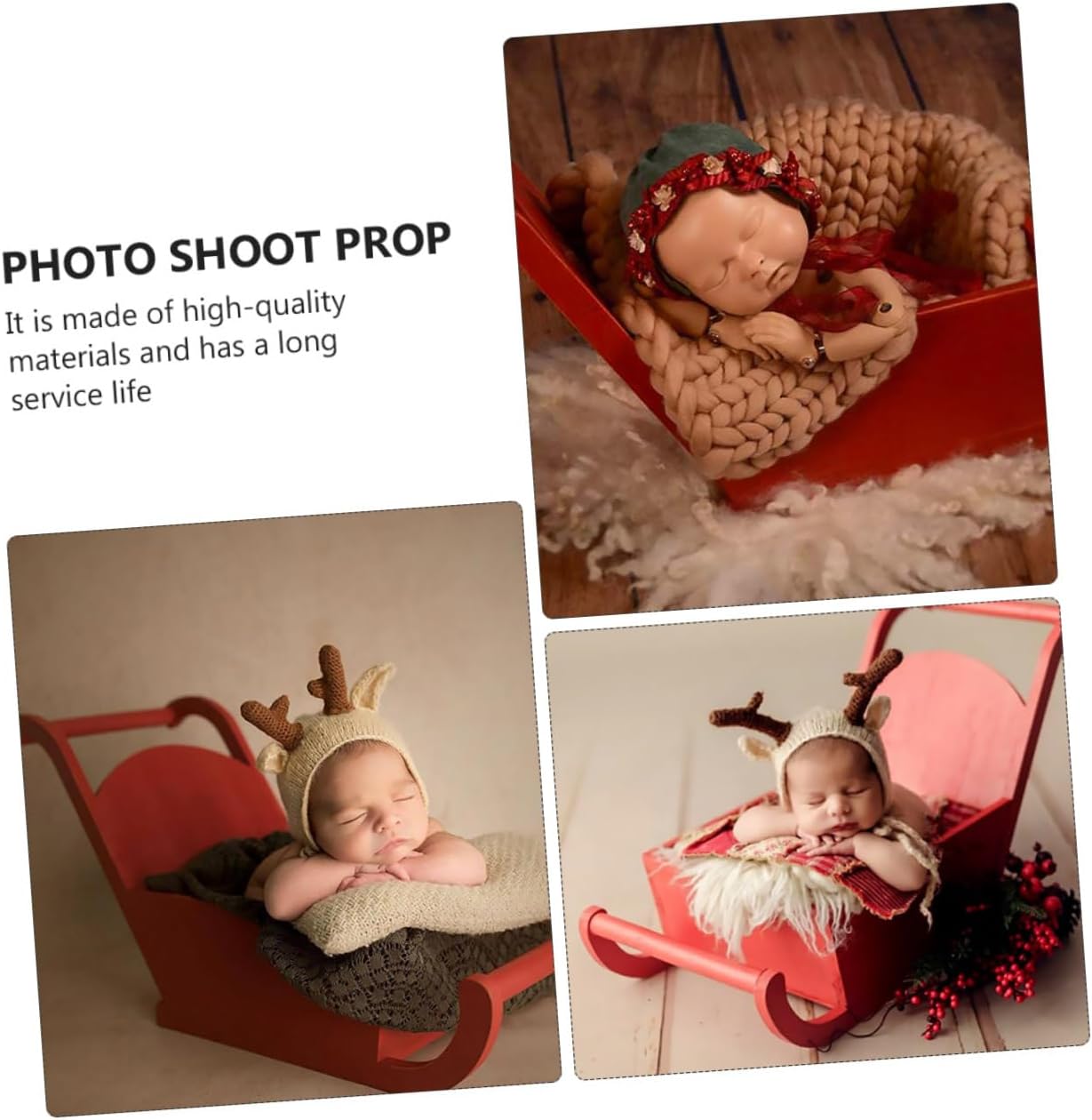 1pc Newborn Christmas Sled Prop Sleigh Photography Accessory for Photoshoots for Holiday Decor Posing Smooth Great Craftsmanship for Photographers