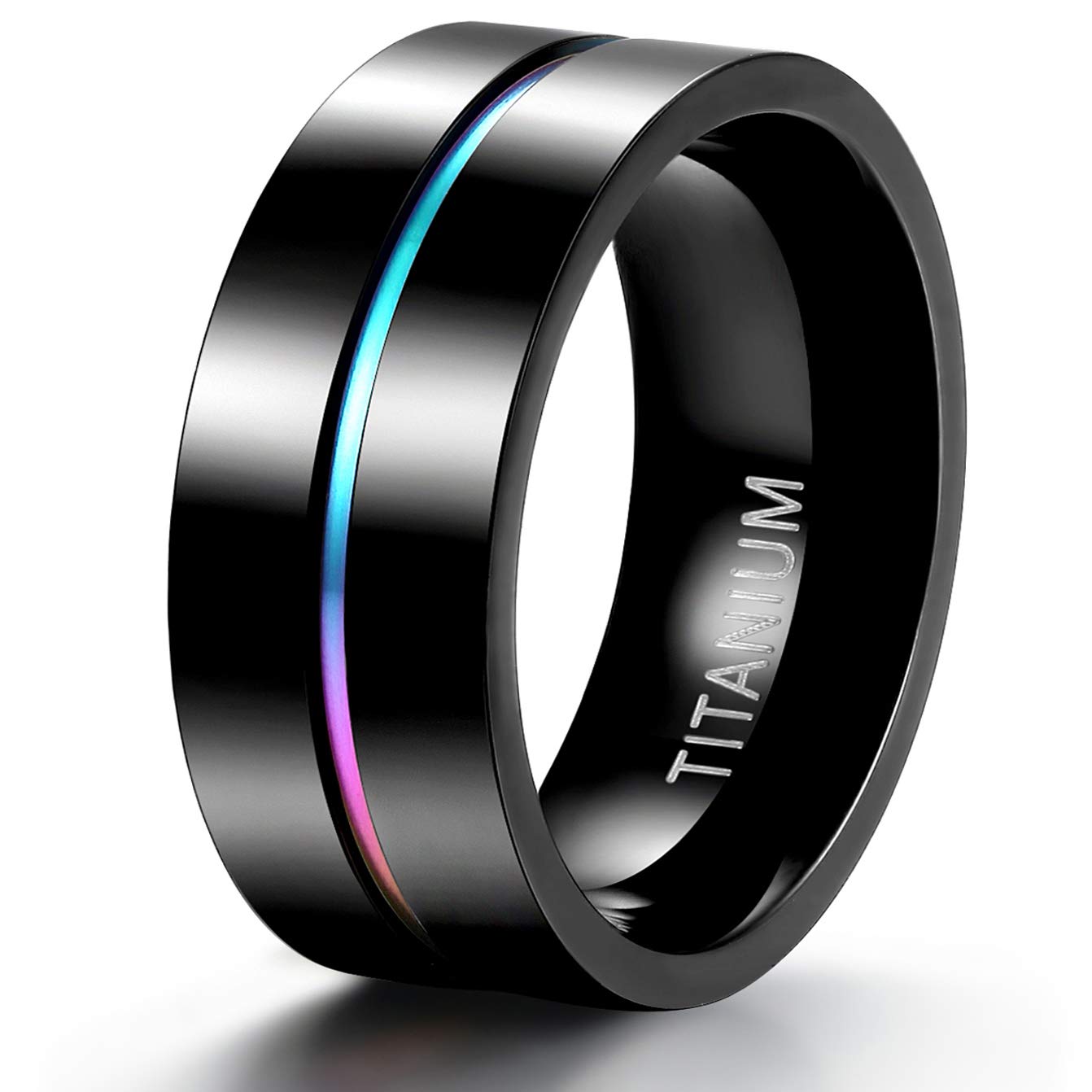 TIGRADE 5mm 7mm 9mm Rainbow Titanium Ring Colorful Thin Groove Wedding Band Couple Rings Size 3.5-14.5