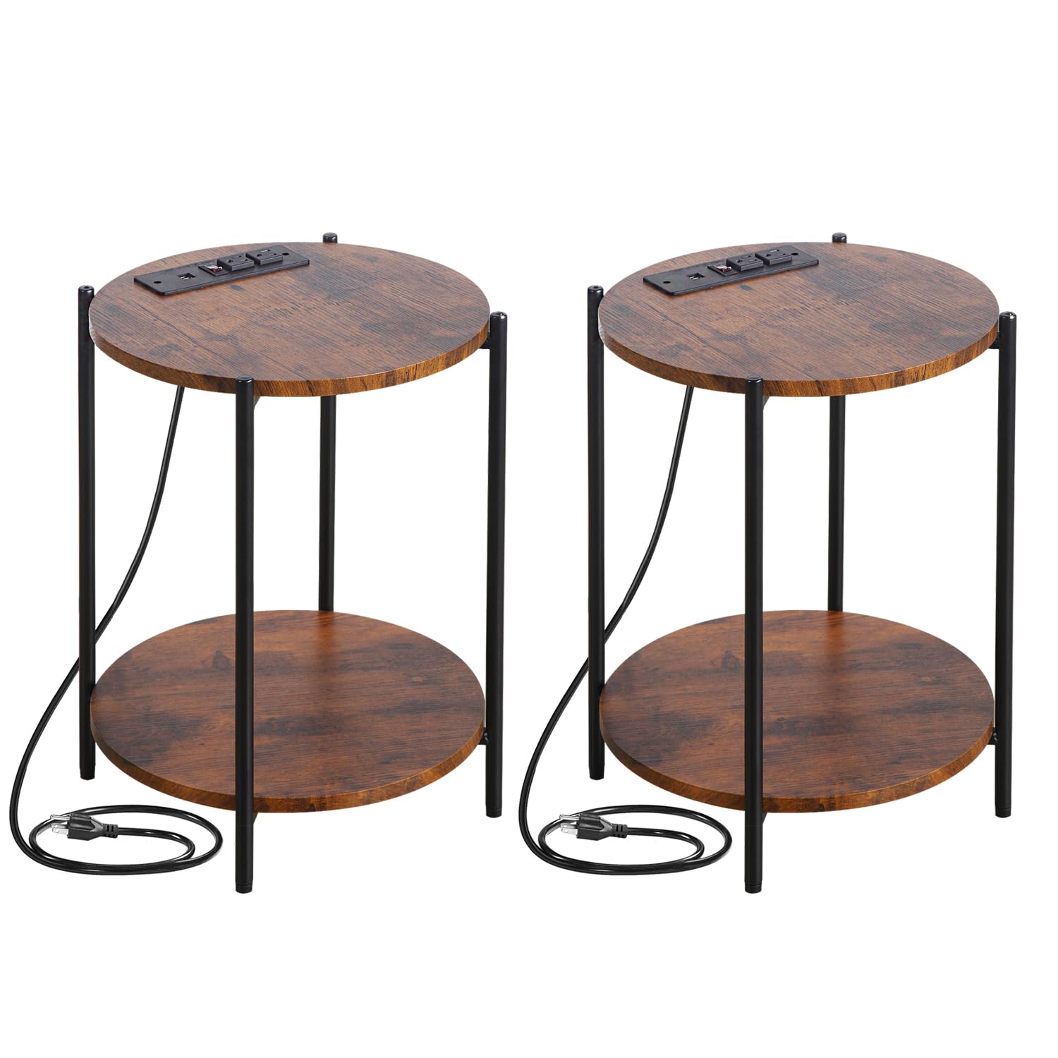 Gawicpy 2 Tier Round Side Table, Folding End Tables Coffee Table Simplistic Sofa Table Waterproof Removable Tray Table Indoor Outdoor Accent Table for