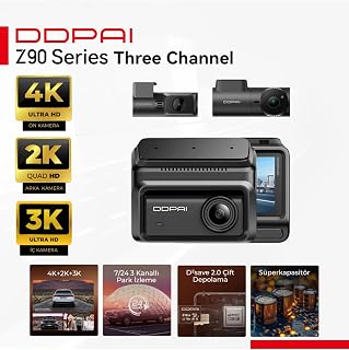 Ddpai Z90 Araç Kamerası Ön Arka Iç Kamera 3 Kanallı Full Hd…