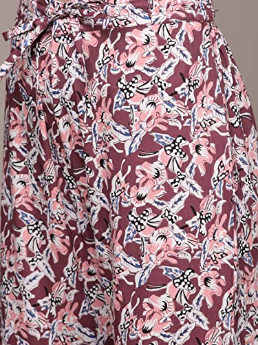 Image of anubhutee Women's Cotton Mauve Gota Patti Floral Printed A-Line Kurta Suit Set with Sharara and Dupatta
