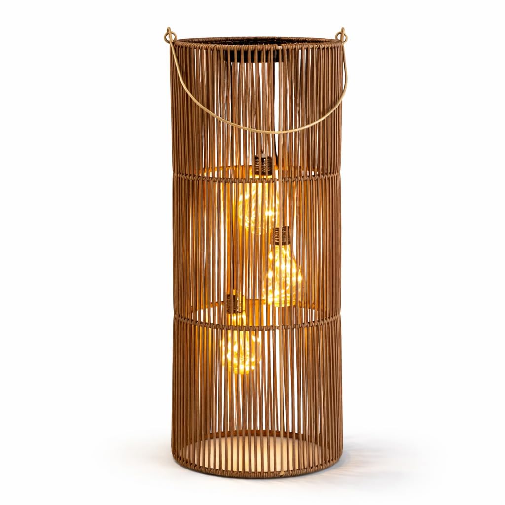 formano Lanterne solaire d'extérieur en rotin - 3 ampoules LED - 55 cm - Lampe solaire avec capteur crépusculaire - IP44 - Lampe solaire décorative pour balcon, terrasse, éclairage extérieur