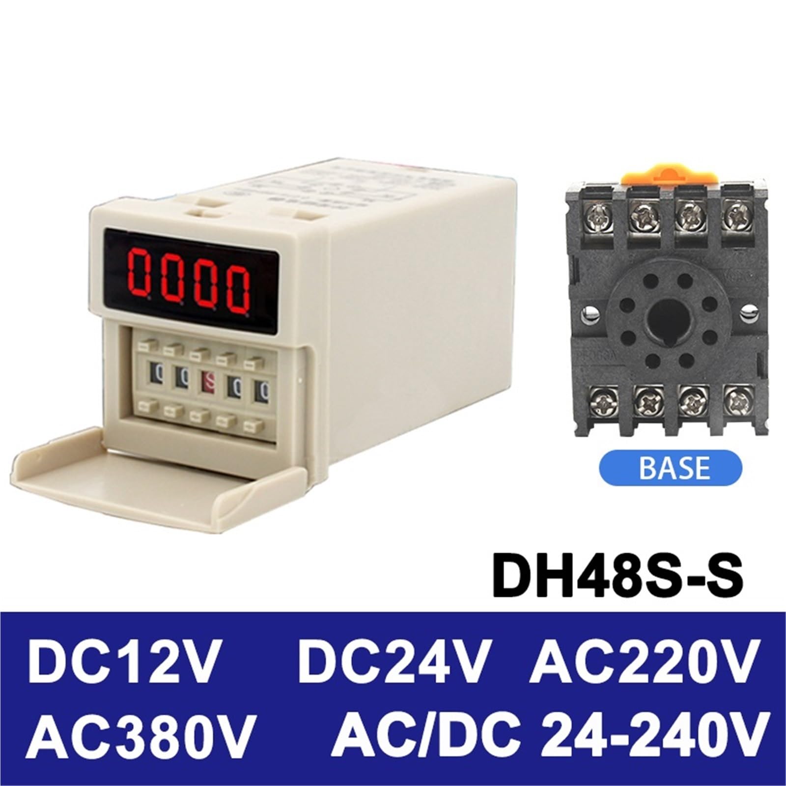Interruptor de relé de Tiempo programable LED Digital DH48S-S con Base de Enchufe 12V 24V 220V 380V Temporizador de retardo 0,01 S-99H(AC 220V)