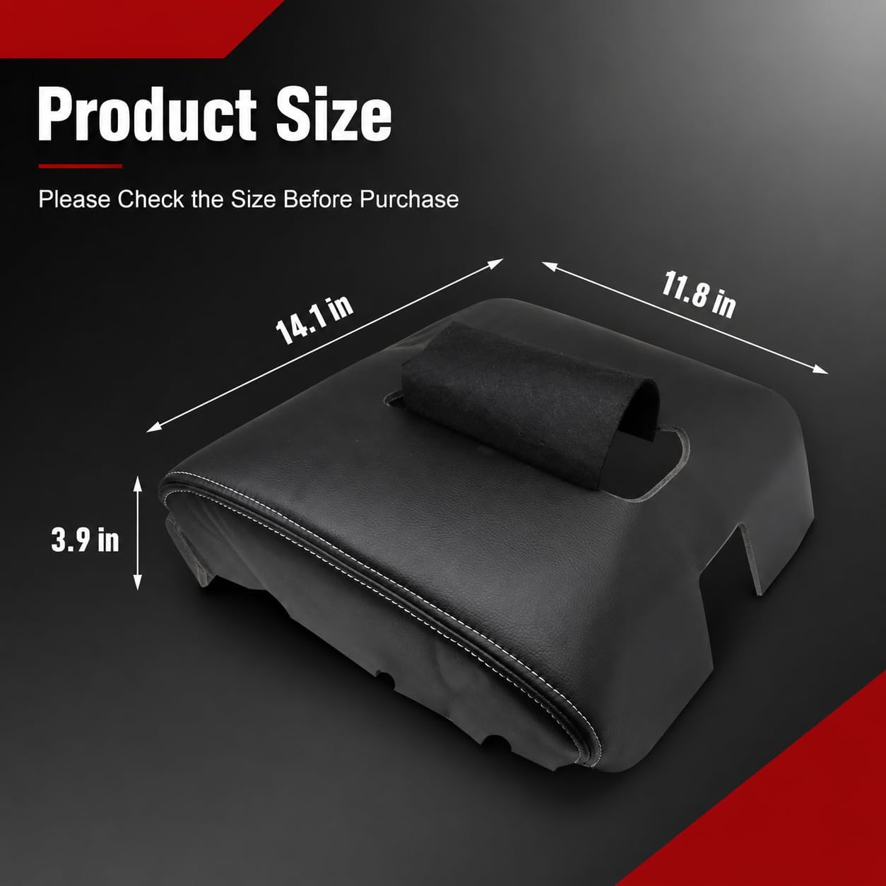 NLQR Front Seat Center Console Armrest Lid Cover Fit for Chevy Silverado/GMC Sierra 2014 2015 2016 2017 2018+Fit for Cadillac Escalade 2015 2016 2017 2018 Jump Seat Black Leather with White Stitching
