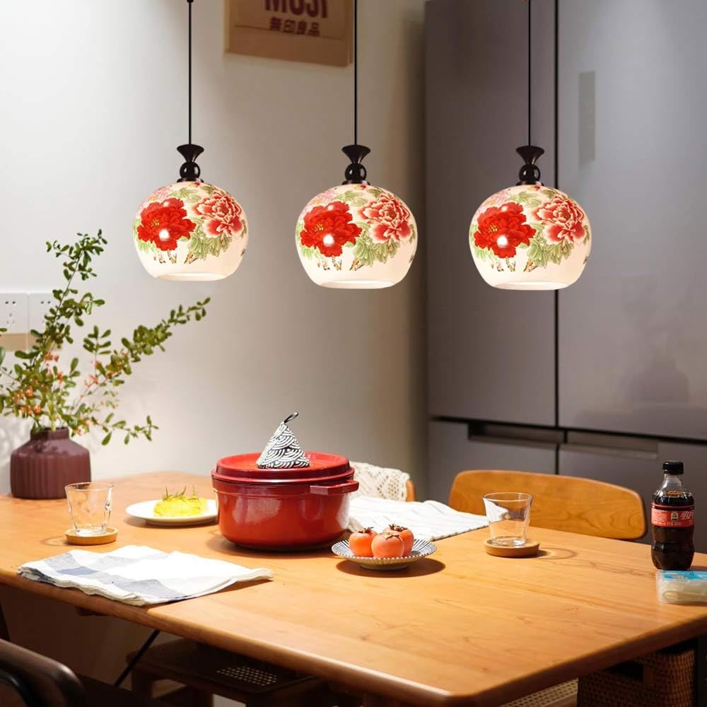 Białe Ceramiczne Lampy Wiszące, Wisząca Na Wyspę Kuchenną, Chińska Ceramika Kwiatowa, Klasyczna Wisząca W Stylu Retro W Kształcie Kuli, Porcelanowa Wisząca Do Domu, Sypialnia, Jadalnia