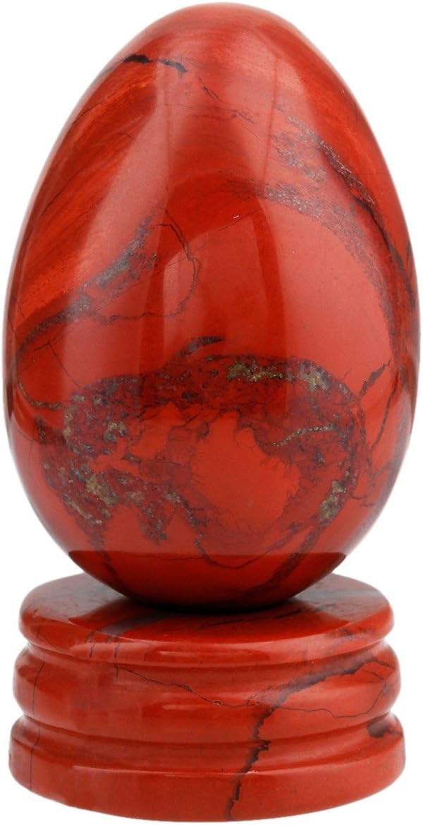 Red Jasper Crystal Egg with Stand,Carved Stone for Crystals Healing Reiki Decoration