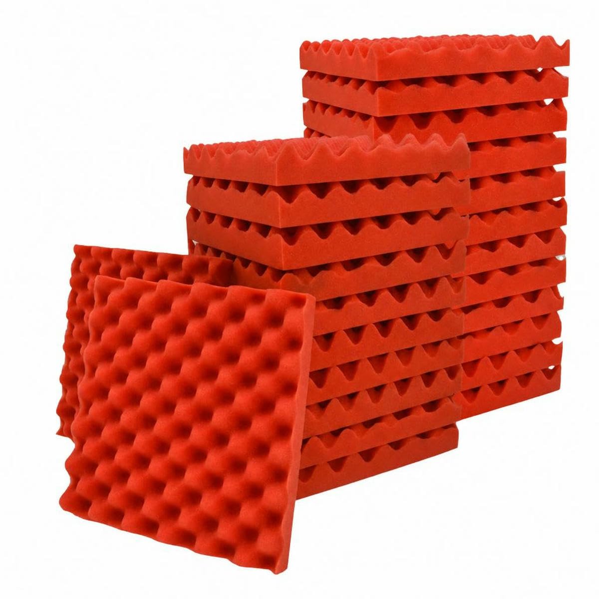 Acoustic Foam Fireproof Soundproofing Sponge 6/12/24/48 Pcs Egg Crate Soundproof Foam Studio Home Sound-Absorbing-Red-High Density-24 Pcs with Tapes-5cm Thick