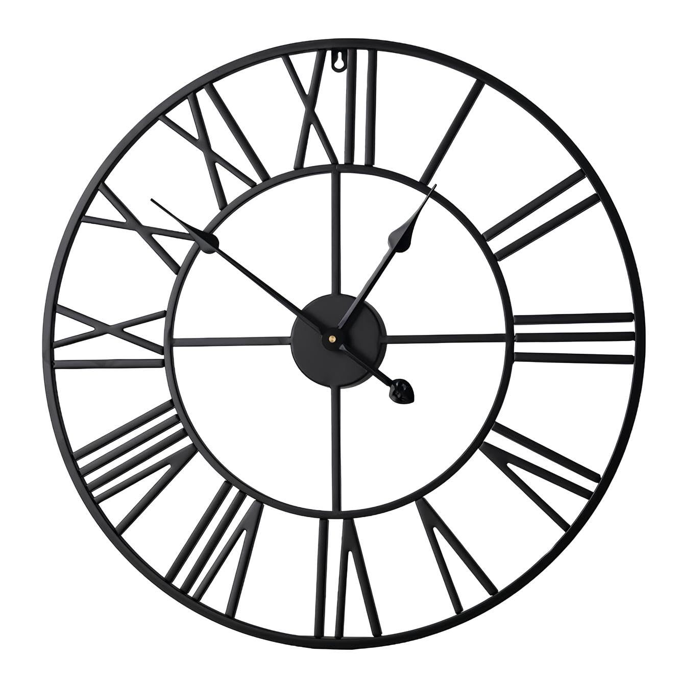 Grande orologio da parete in metallo 80 cm, nero, design moderno silenzioso, stile europeo minimalista per casa o ufficio