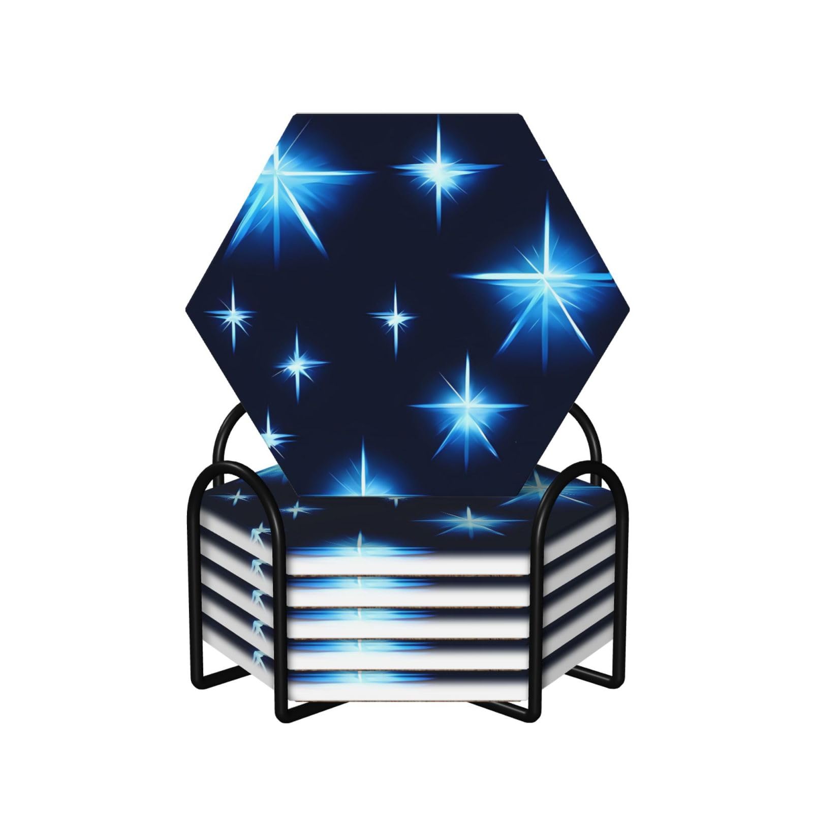 Dessous de verre céramique anti tache et rayure étoile bleue avec support liège