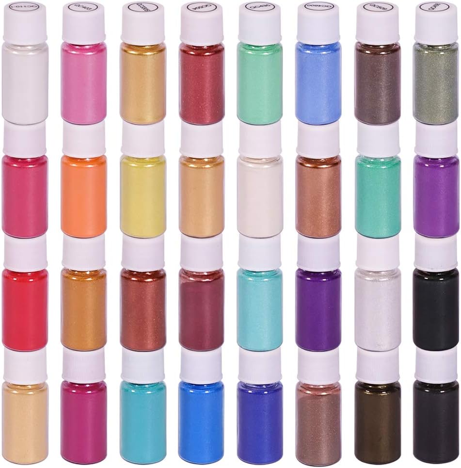 Biutee Mica Powder Epoxy Resin Dye 32 Colors 0.18OZ Slime Powder Pearlescent Soap Making dye Food Grade Skin Safe Resin Dye for Soap Making Bath Bomb Resin Jewelry Nail Art Eyeshadow DIY Candle Making