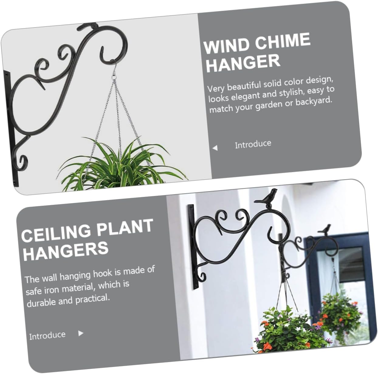 Metal Hanging Flower Basket Bracket Wall Mount Planter Hook Plant Hanger Flower Basket Holder Rustic Bonsai Support Hook Space-Saving Garden Accessory