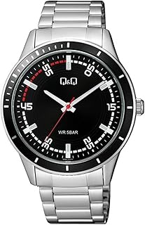 Q&Q ساعة انالوج بحركة كوارتز وسوار ستانلس ستيل للرجال - Q09A-001PY، بمينا فضة