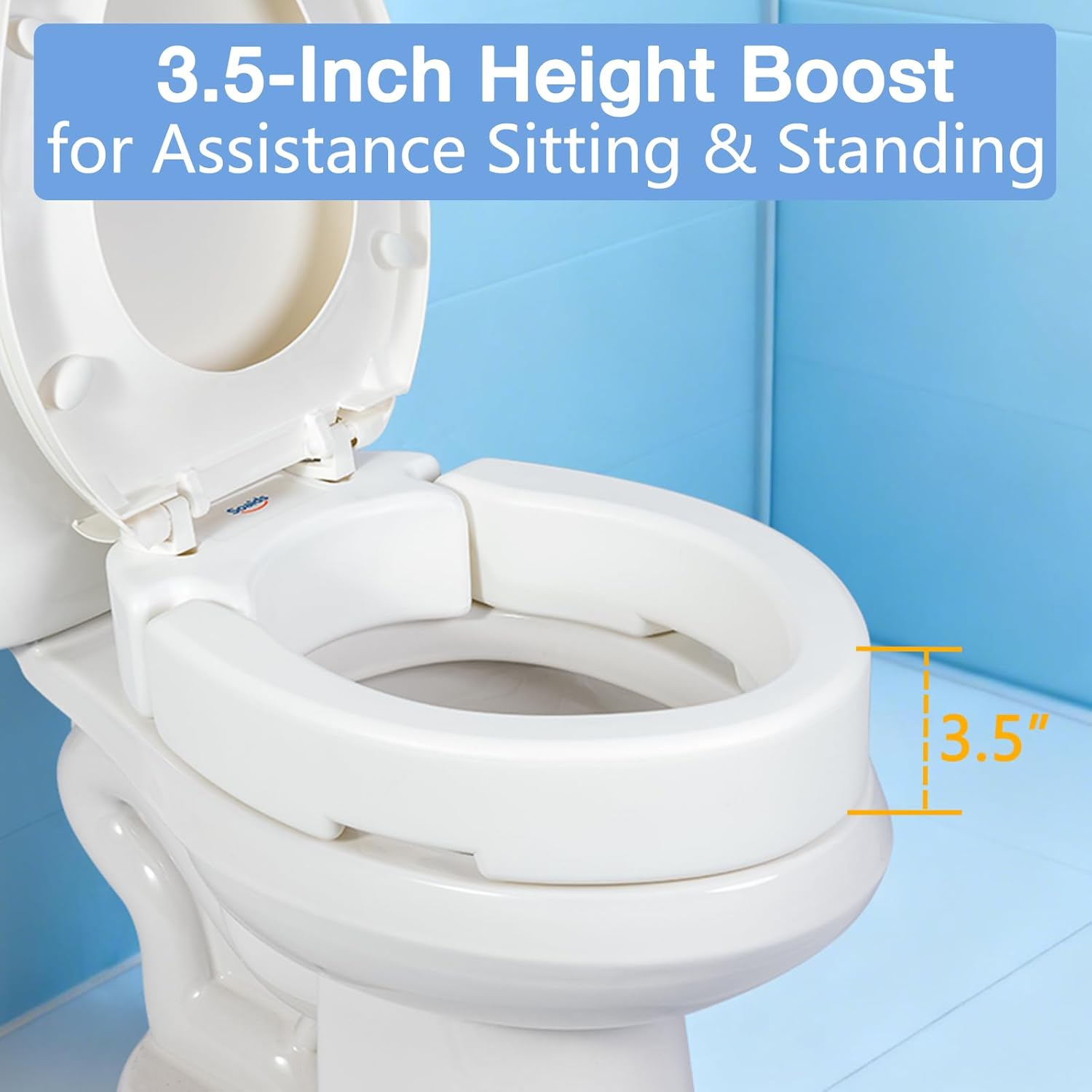 3.5 Inch Raised Toilet Seat Risers for Seniors and Adults, Hinged Elevated Toilet Seat for Elongated Toilets, Support to 300 Lbs, White (Elongated)