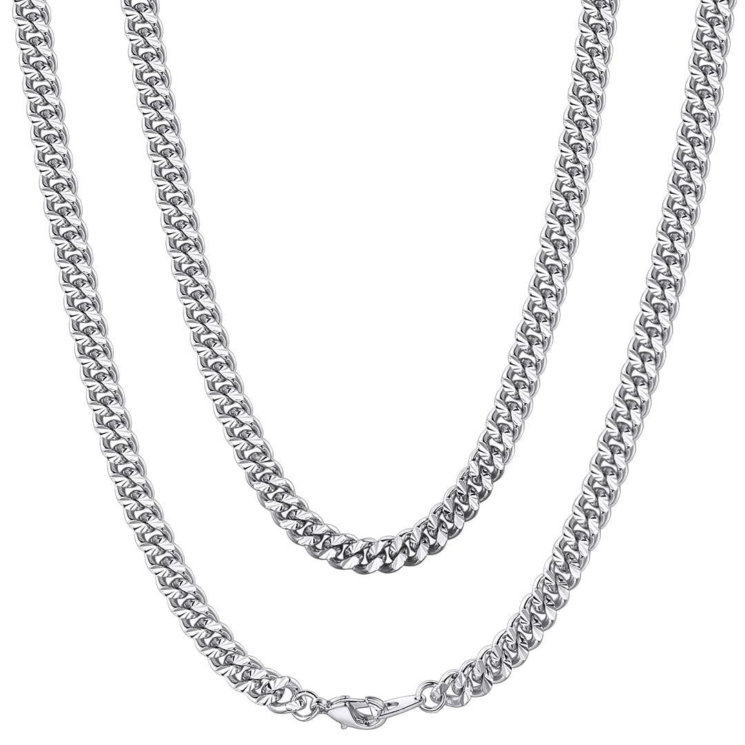 ChainsHouse Stainless Steel Cuban Chain Necklace for Men Women, 18K Gold/Black/Rose Gold Plated Miami Curb Chains,18'' 20'' 22'' 24'' 26'' 28'' 30'' Length,4mm/7mm Wide,Send Gift Box'