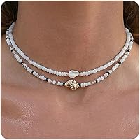 Lameybrt Women's Boho Shell Starfish Layered Beaded Choker Necklace - Beach Vacation Summer Jewelry Gift