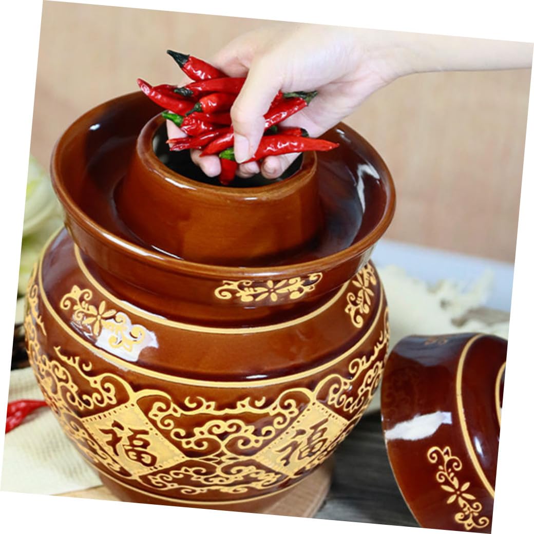Amosfun Braunes Sauerkraut Aufbewahrungsglas 1 Satz aus Ton 2kg | Kleines Format, Leicht zu Tragen, für Lebensmittelgeschäft und Wohnheim, Keramik mit Zufälligem Muster