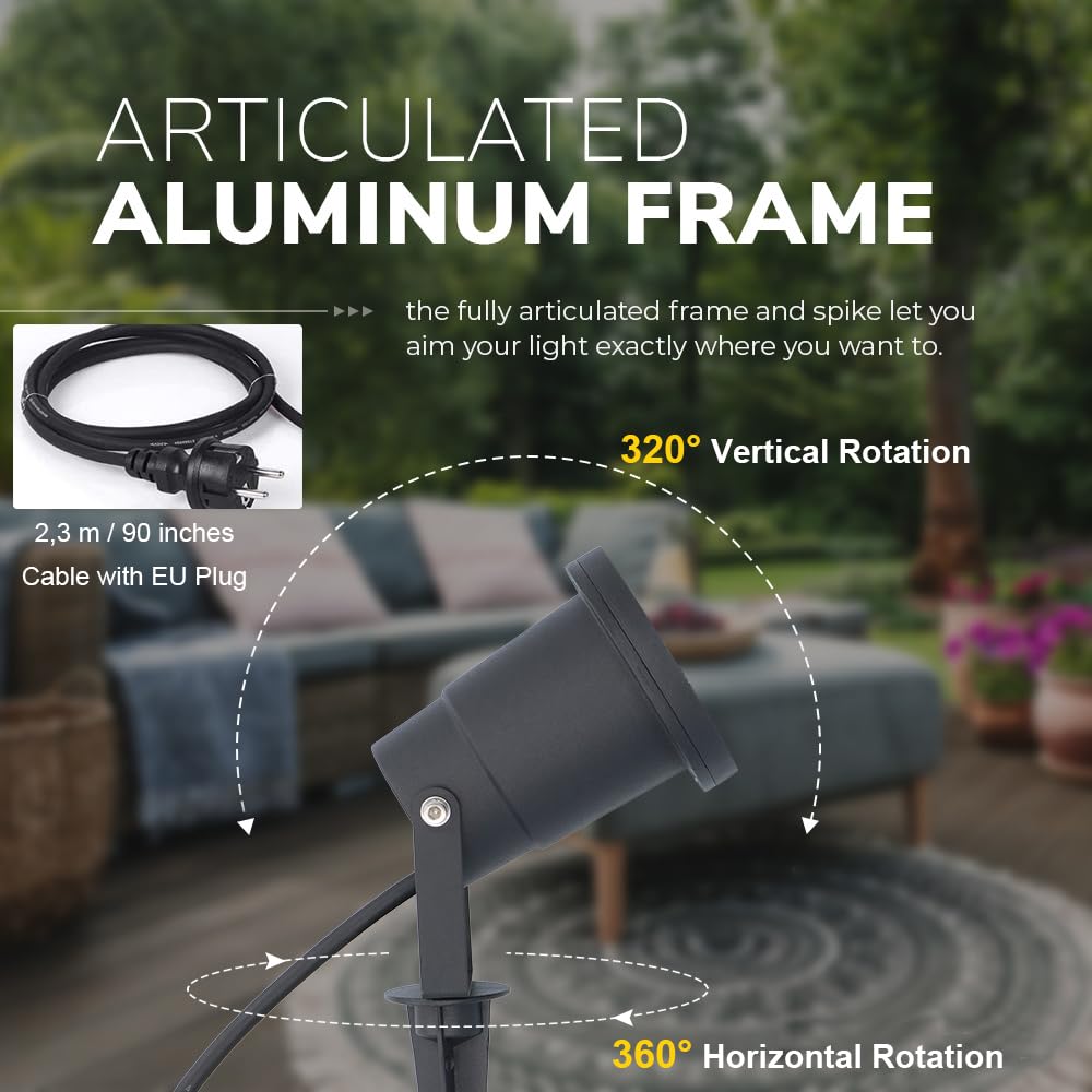 OMSEN Focos LED de Jardín con Estaca Luz Verde, Bombillas GU10 Reemplazables, Cuerpo de Aluminio IP67, Focos Exterior Jardin Verde para Paisaje, Árboles, Plantas, Césped, Kit de 4