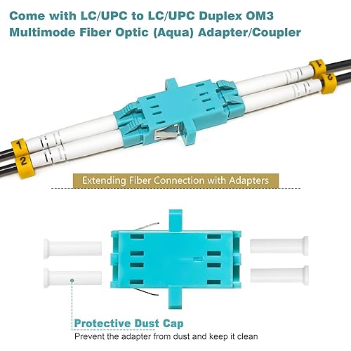 Miniatura 10 de YUTIANHOME Cable de conexión de fibra óptica Uniboot OM3 LC a LC de 30 pies para exteriores, cable de fibra óptica de baja fricción (40 Gb 10 Gb,