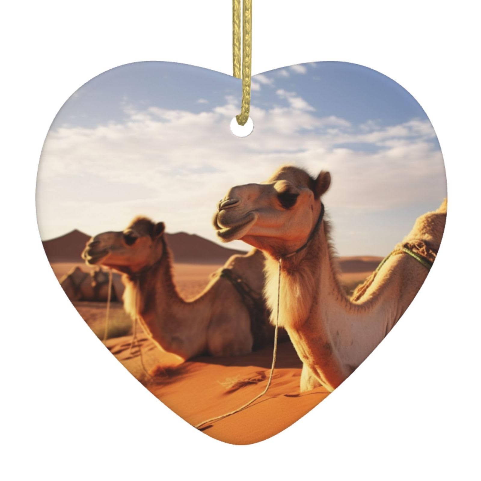 Fodpand Women's White Camels Rest Desert Christmas Ornaments 2025, Gift Exchange For Men, Collectible Ceramic Ornament Heart Hanging Ornaments For Christmas Tree Decoration