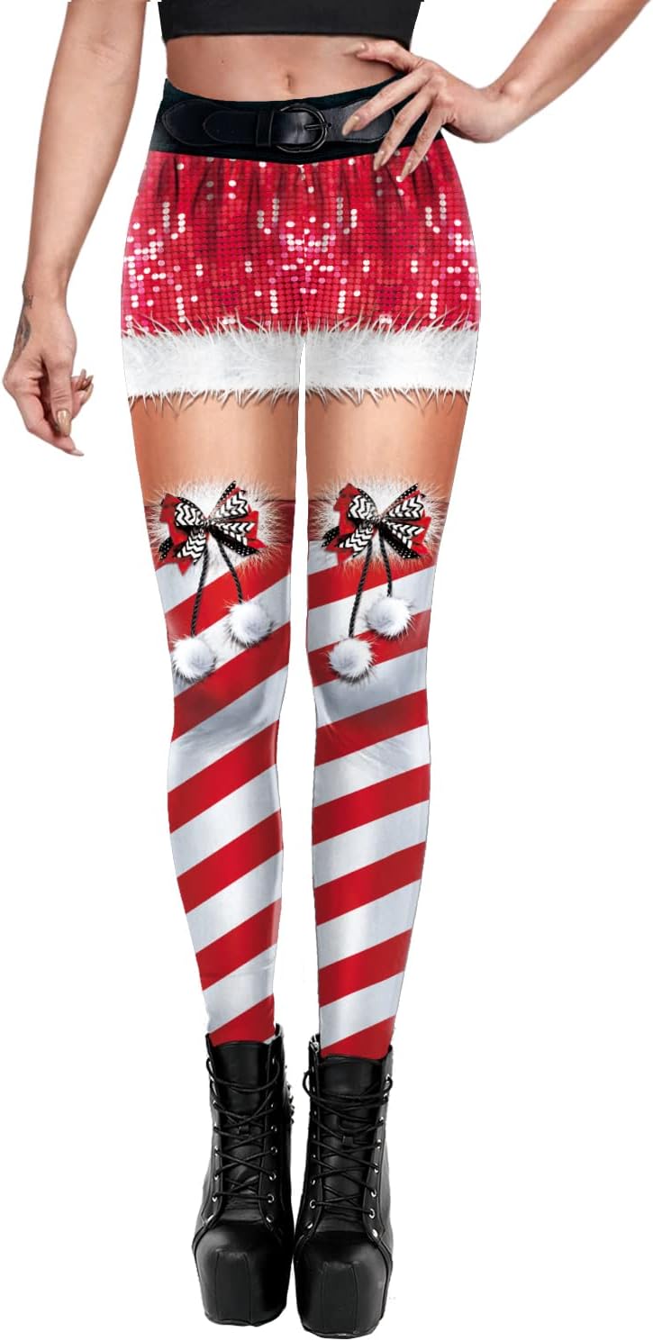 ALBIZIA Women's Satan Cluas Ugly Christmas Xmas Leggings Funny Costume Tights