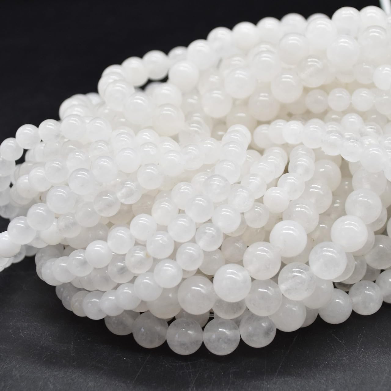 Snow White Jade Semi-Precious Gemstone Round Beads - 6mm - 15" Long Strand