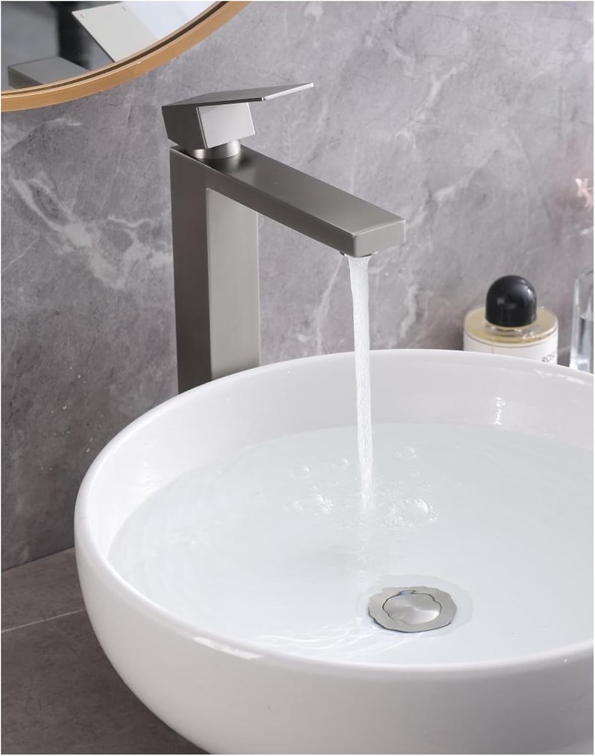 Vessel Sink Faucet Brushed Nickel, Tall Bathroom Faucets Stainless Steel, Faucet for Vanity/Bowl Sink with Metal Pop Up Drain - 9.96 Inch Spout High - Easy to Install