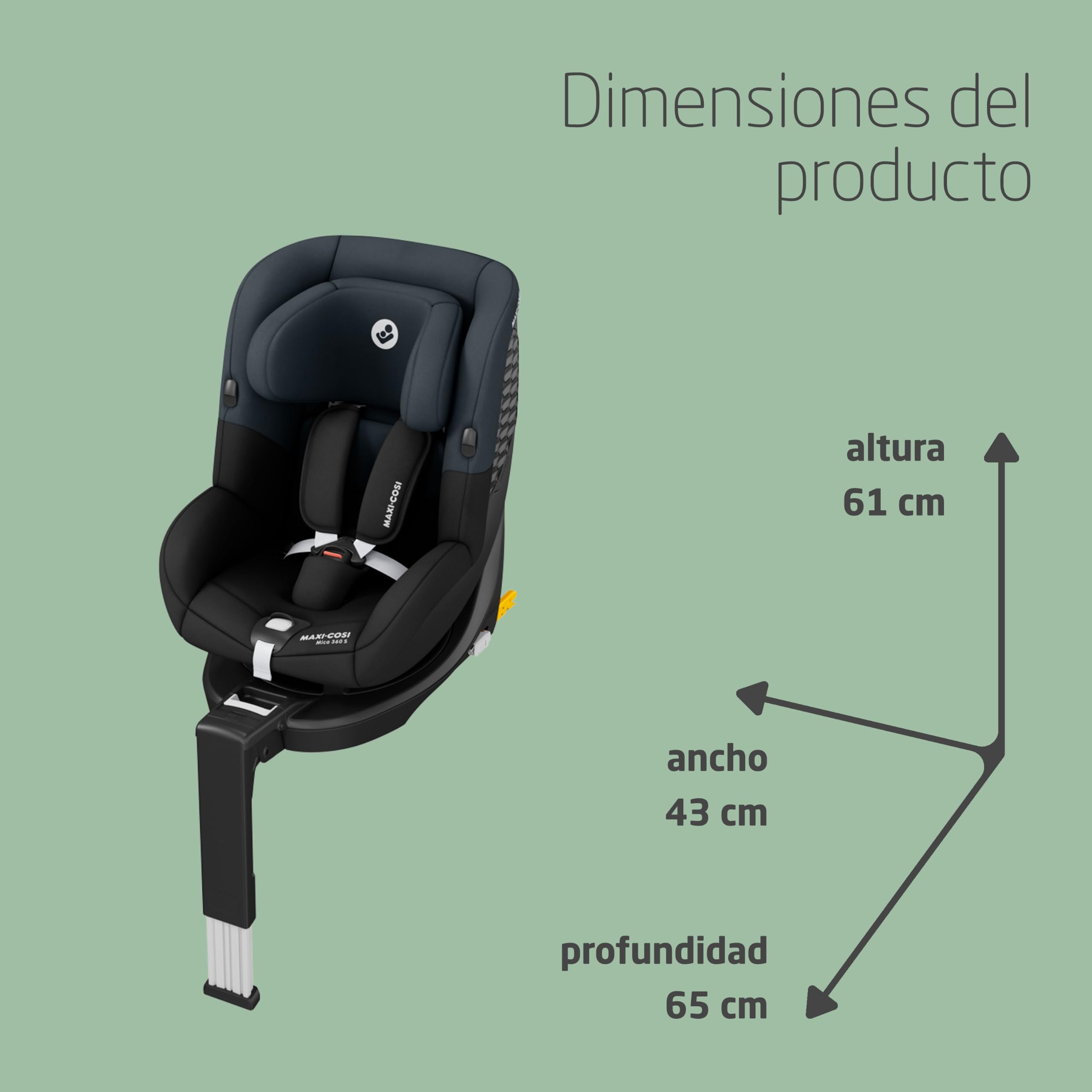 Maxi-Cosi Mica 360 S, Silla Coche 360 Giratoria, ISOFIX, 3M-4A(61-105 cm), Silla Coche Bebé i-Size, Giro FlexiSpin, 5 Posiciones Reclinación, Protección G-CELL, Arnés Fácil Poner, Tonal Black