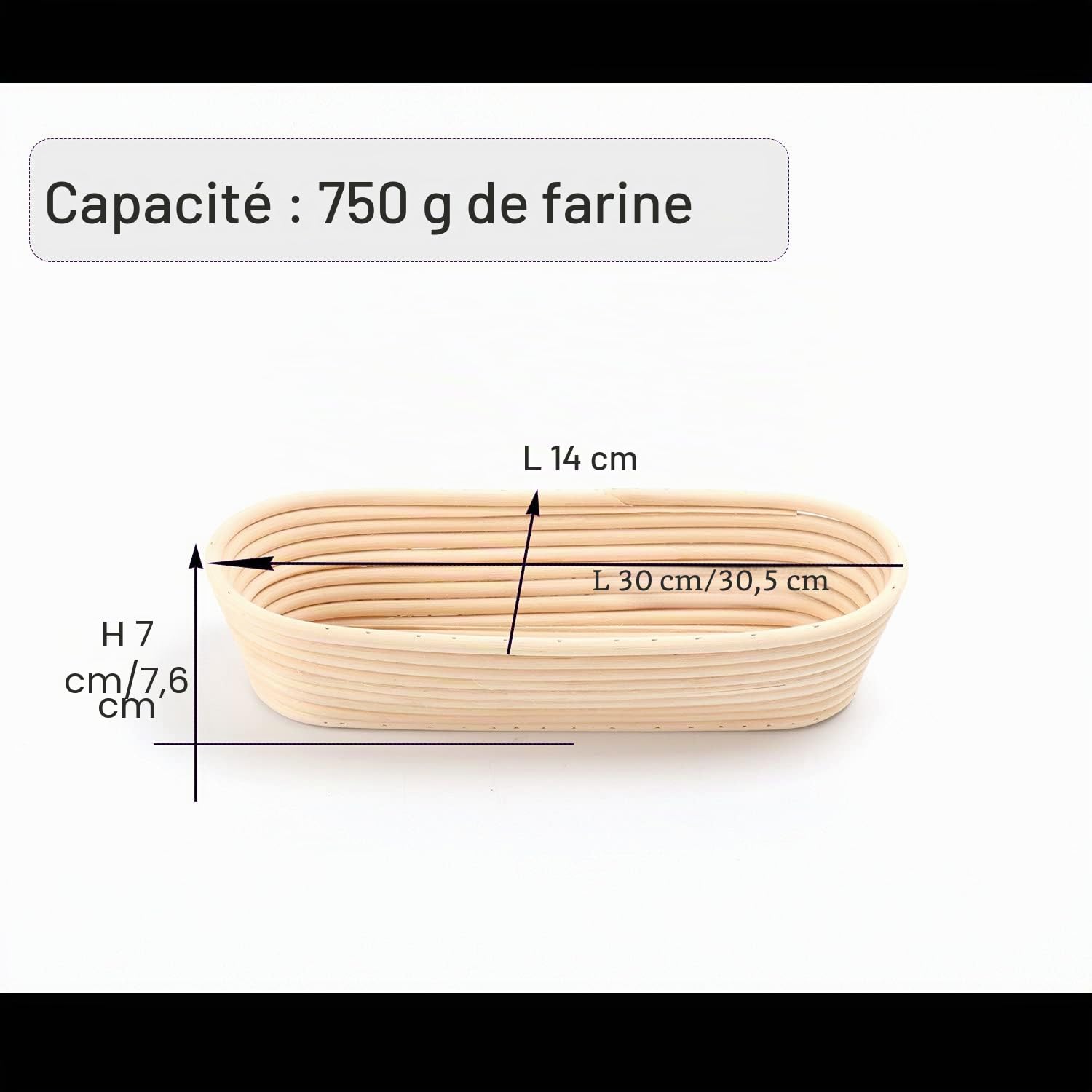 Cestino per la lievitazione del pane, 2 pièces, en rotin naturel, banneton ovale, pour pâte à pain, pizza et pâtisserie 29,5 cm
