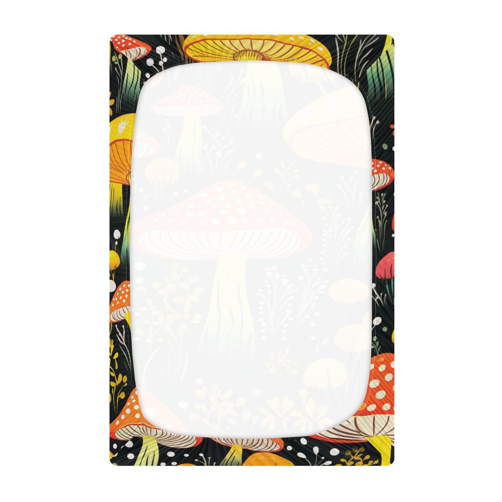 JIPONI Mushroom Fall Soft Playard Sheet- Pack & Play Sheets Fitted, Breathable Mattress Cover for Standard Size Play Yard, 39’x27’x5’
