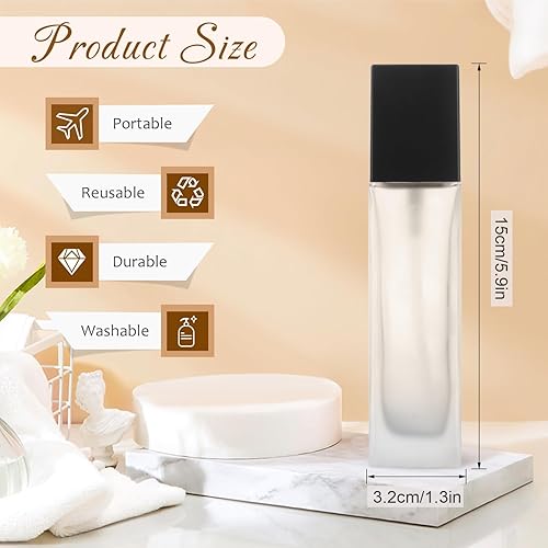 Miniatura 2 de 4 botellas de base líquida de vidrio esmerilado de 2.0 fl oz/2 oz, botellas de bomba de loción cuadrada transparente, botella dispensadora de crema