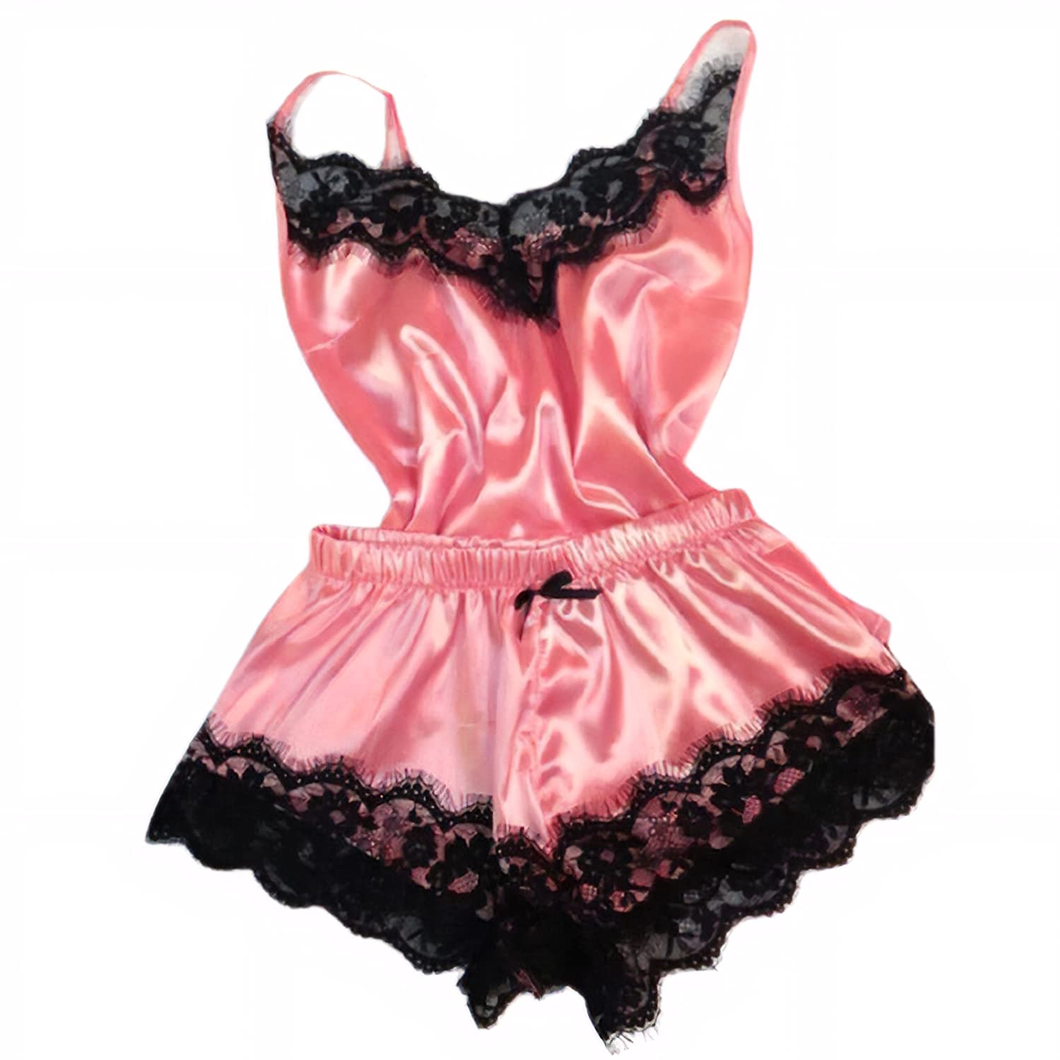 Two-Pieces Ladies Sexy Satin Sling Sleepwear from BROWNLINE Lingerie Lace Cami sling Top with Shorts, Nightdress Underwear Pajama Set