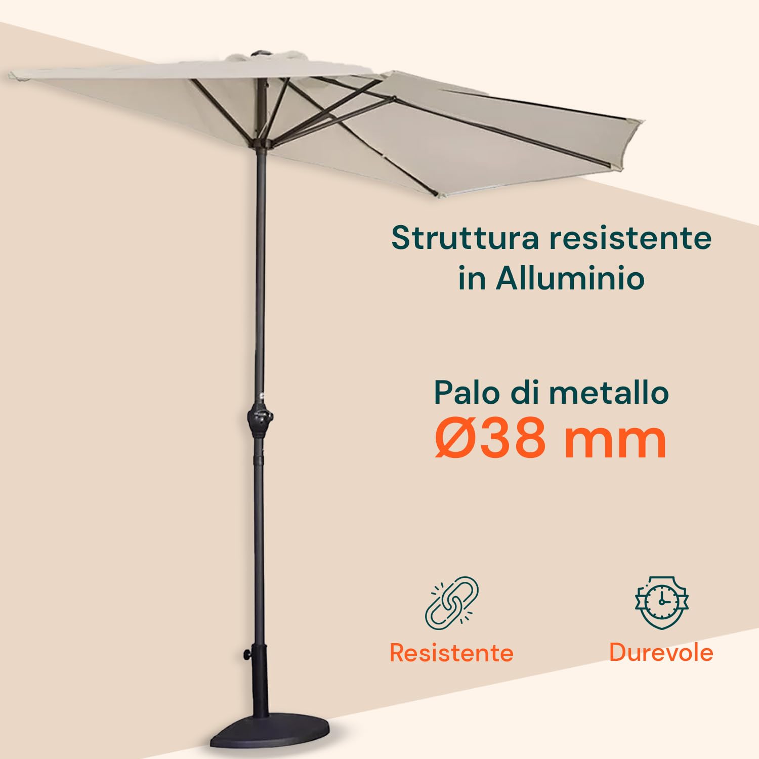 Avilia Ombrellone da Giardino a Mezzaluna 2,7x2,3m Tortora con Manovella e Soffietto Antivento – Ombrellone da Parete in Alluminio con Telo in Poliestere per Esterni