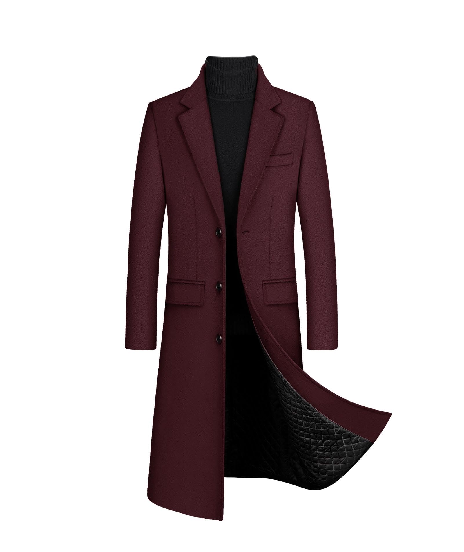 xxxiticat Men's Winter Trench Coat Long Sleeve Notch Lapel Single Breasted Quilted Cotton Long Overcoat Jacket Wool Pea Coat-picture-46