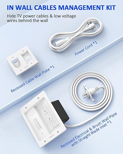 Miniatura 8 de in Kit de organización de cables de pared para TV, toma de corriente empotrada con kit de pared para cable de TV, ocultador de cables para TV