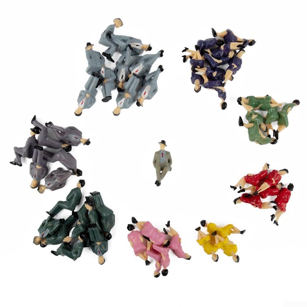 Zoegneer 50 PCS Seated Plastic Figures 1:32 Small Human Painted Mix For Creating Crowds