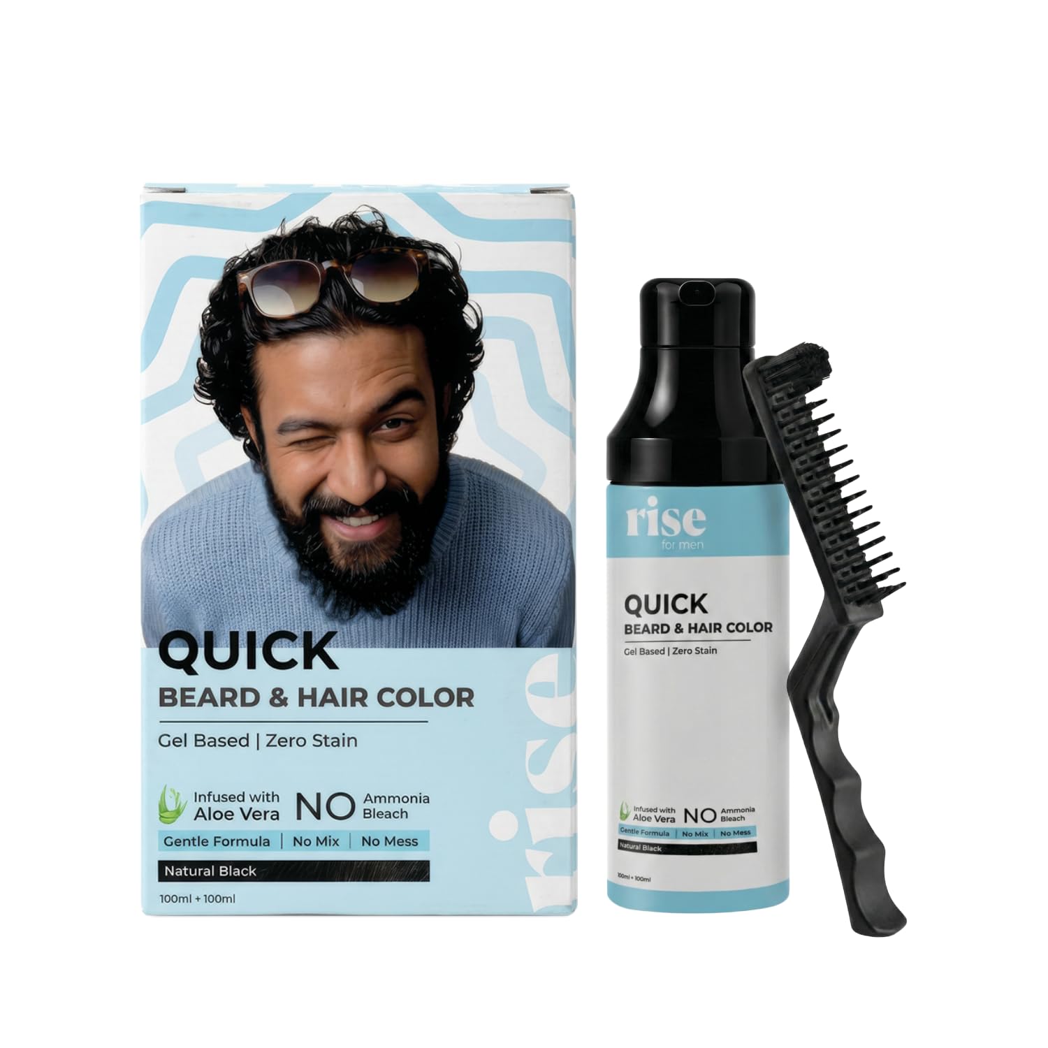 Quick Beard & Hair Color | Natural Black | Gel Formula | No Ammonia and Bleach | No Staining | Mess-Free | Aloe Vera Infused | 200ml