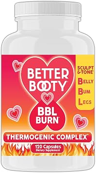 Better Booty BBL Burn Thermogenic Complex Capsules, Tone & Sculpt Belly, Bum + Legs w. Garcinia Cambogia, Guarana, Green Tea Ext, ALA, Cayenne Pepper Supplement 120ct, 60 Servings