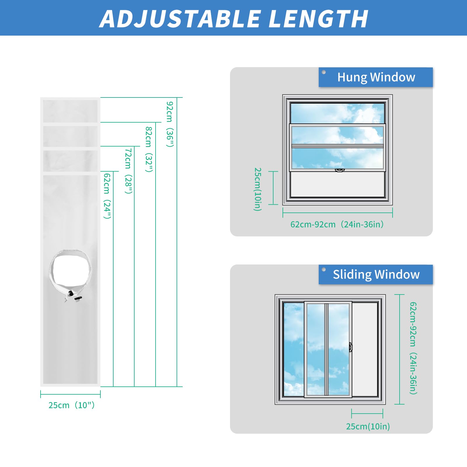 Kit Ventana Aire Acondicionado Portatil 62-92CM, Universal Kit de Ventana para Aire Portátil para Ventana Corredera, Bloquea el Aire Caliente, Fácil de Instalar y Sella Bien