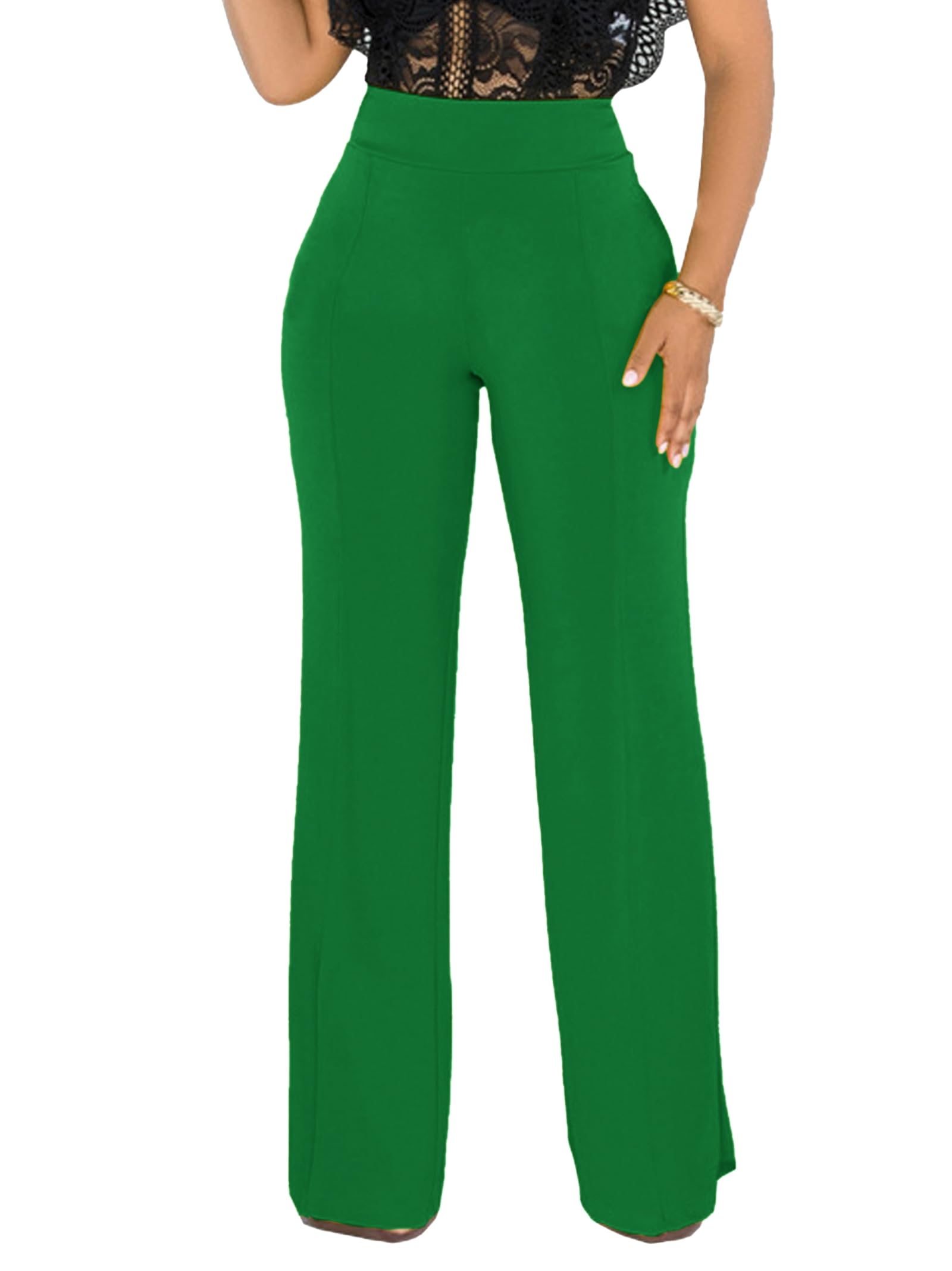 Hoefirm Pantalones de trabajo para mujer, de negocios, informales, elásticos, de pierna recta, pantalones de vestir de yoga de cintura alta