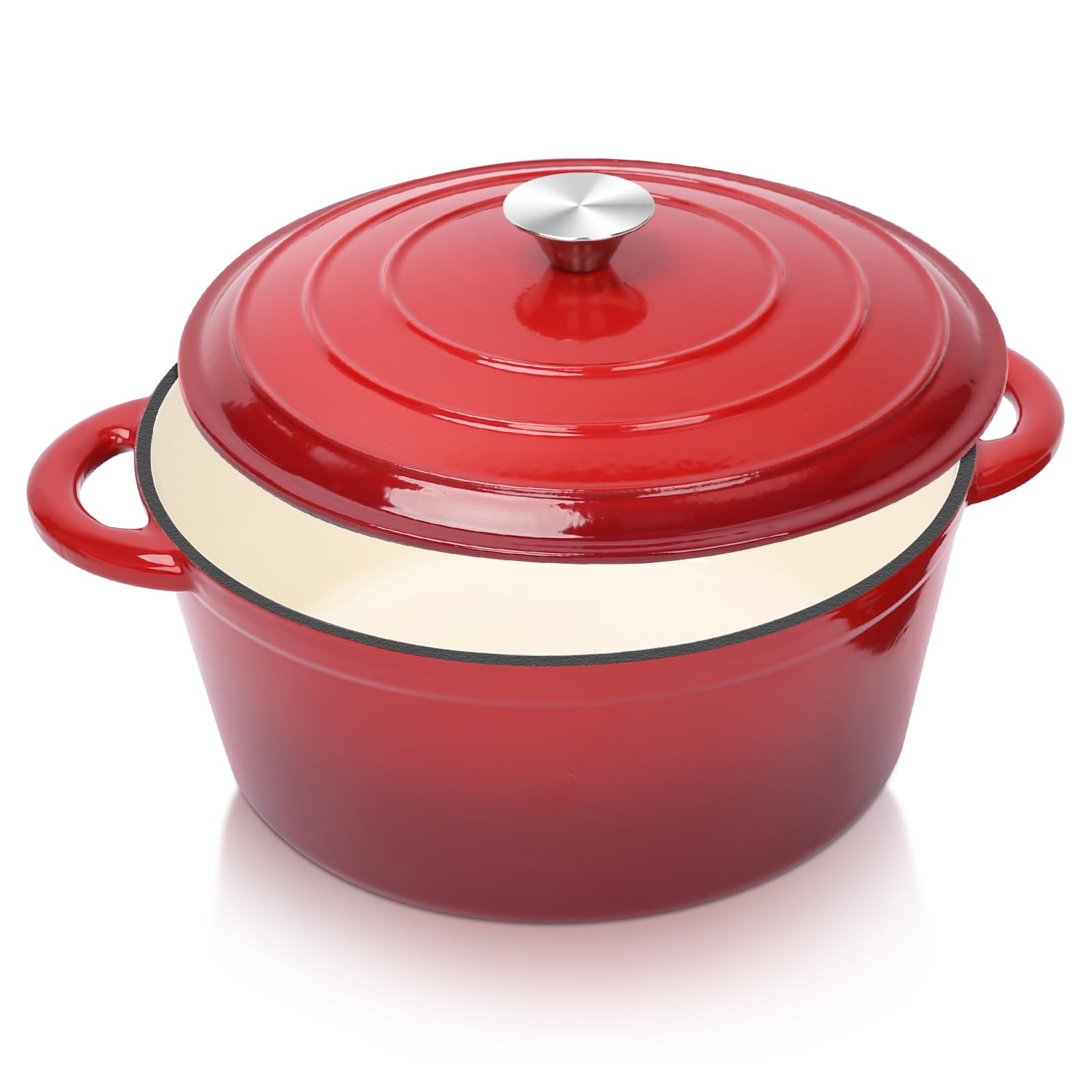 Pentola in ghisa smaltata, diametro 28 cm, con coperchio, per tutti i piani cottura e a induzione, in ghisa, per pane, rotondo, rosso, 5,7 l