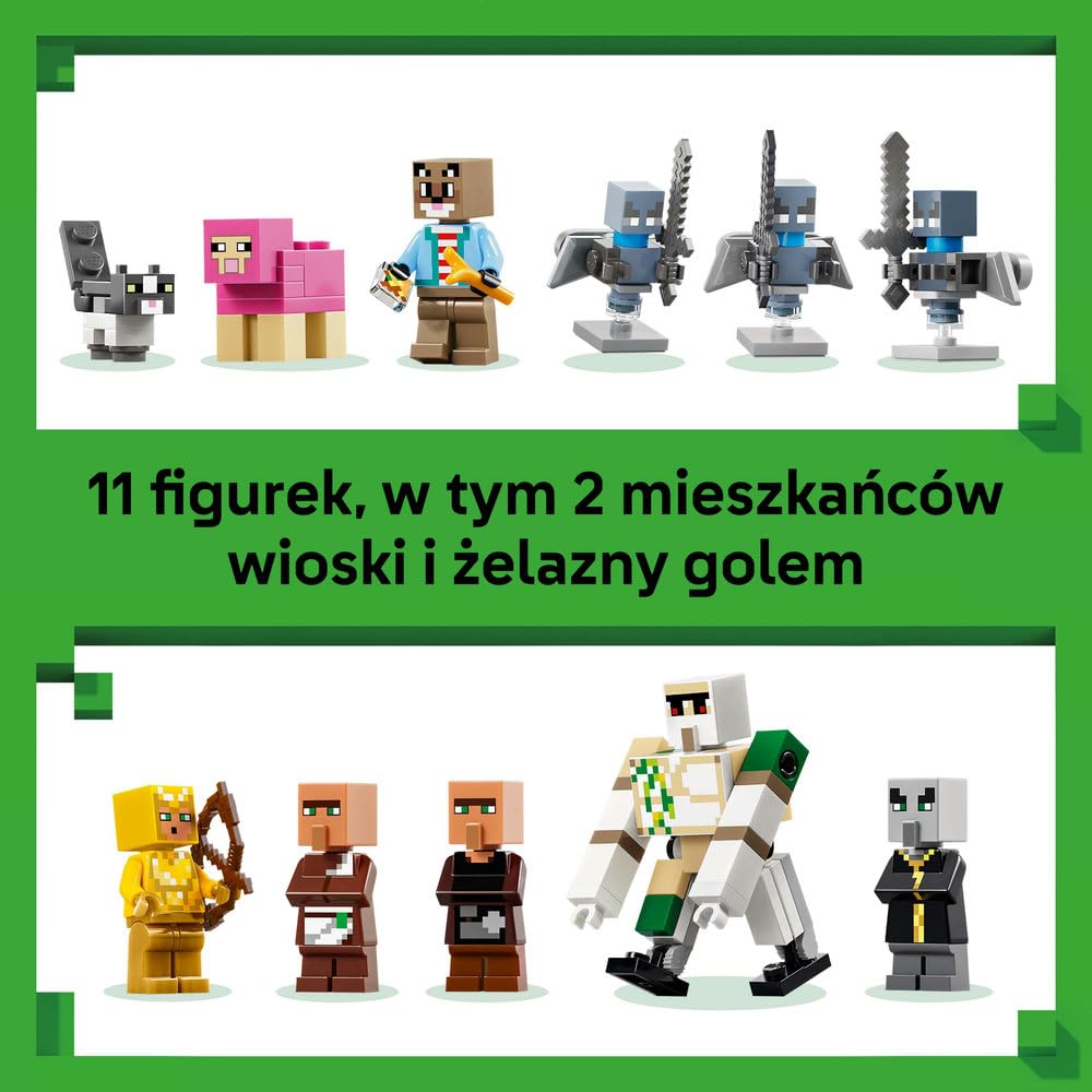 LEGO Minecraft Najazd przywoływaczy na wioskę 21596 | scenka Minecraft, zestaw akcji z gry, prezent dla fana Minecrafta 9+, 607 elementów