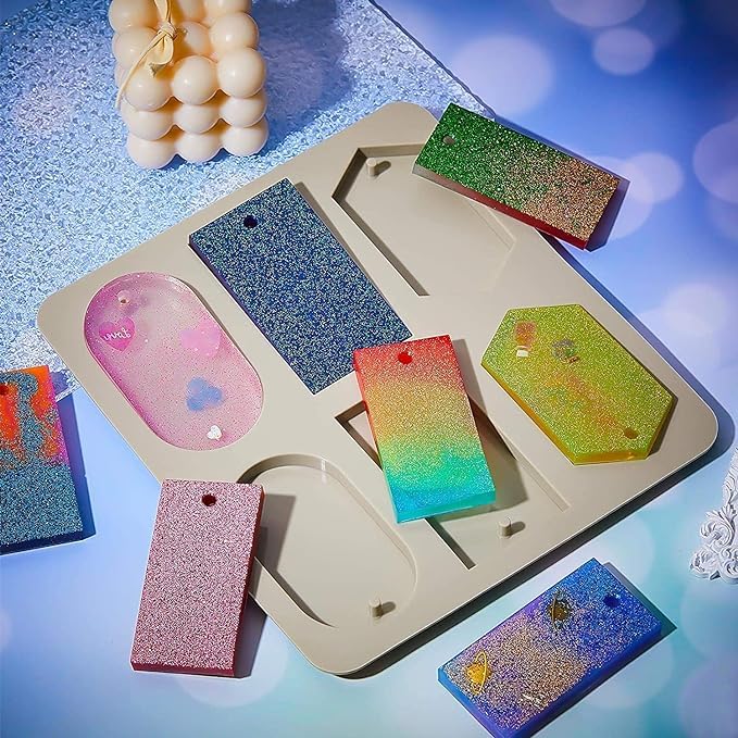 Silicone Resin Bookmark Mould Set, 6 Cavity Design with Rectangle, Oval and Hexagon Shapes, DIY Jewellery Making-image-26