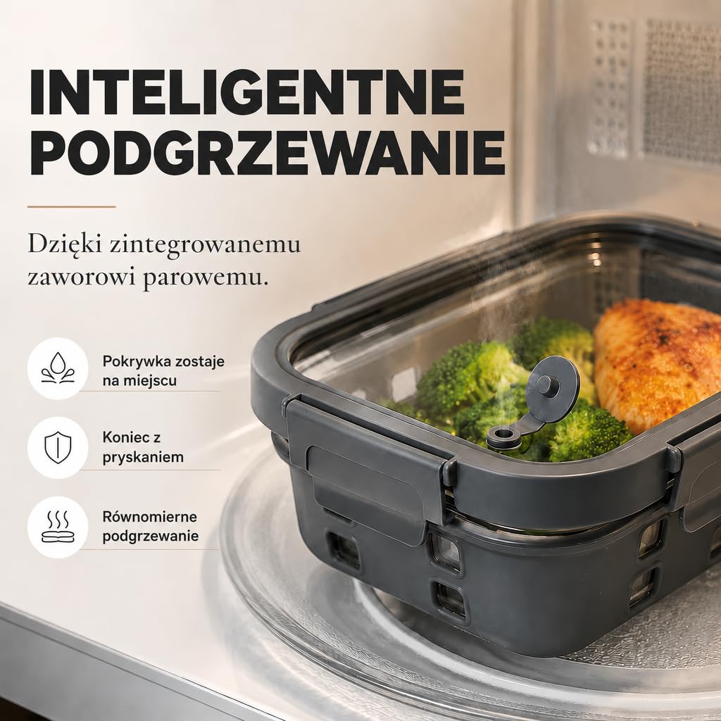 Zestaw Pojemników Meal Prep 3x1520ml – Szkło borokrzemowe, szczelne, piętrowe, mikrofalówka z zaworem parowym, silikonowa powłoka antyuderzeniowa