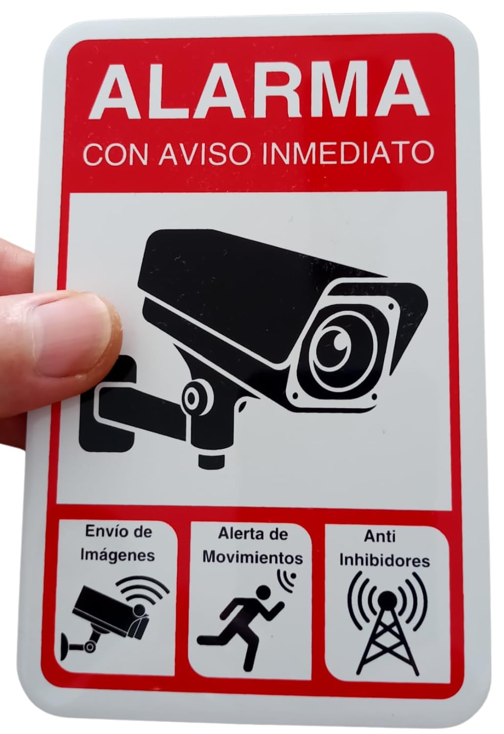 Cartel Zona Videovigilada - 9x14 cm - Aluminio Reflectante - Placa Adhesiva - Grosor 0,6 mm - Cartel Videovigilancia - Impresión UV - Resistente Exterior - Señal Alarma Disuasorio